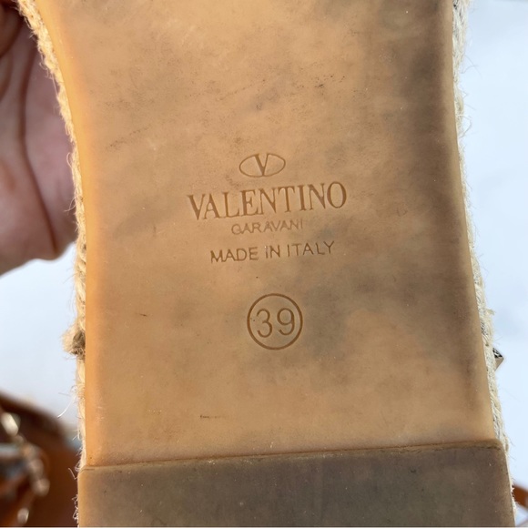 Valentino Rockstud textured leather ankle-wrap espadrille flat sandal IT 39 US 9 - Picture 13 of 16